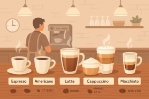 تفاوت انواع نوشیدنیهای قهوه – اسپرسو، آمریکانو، لاته، کاپوچینو و …